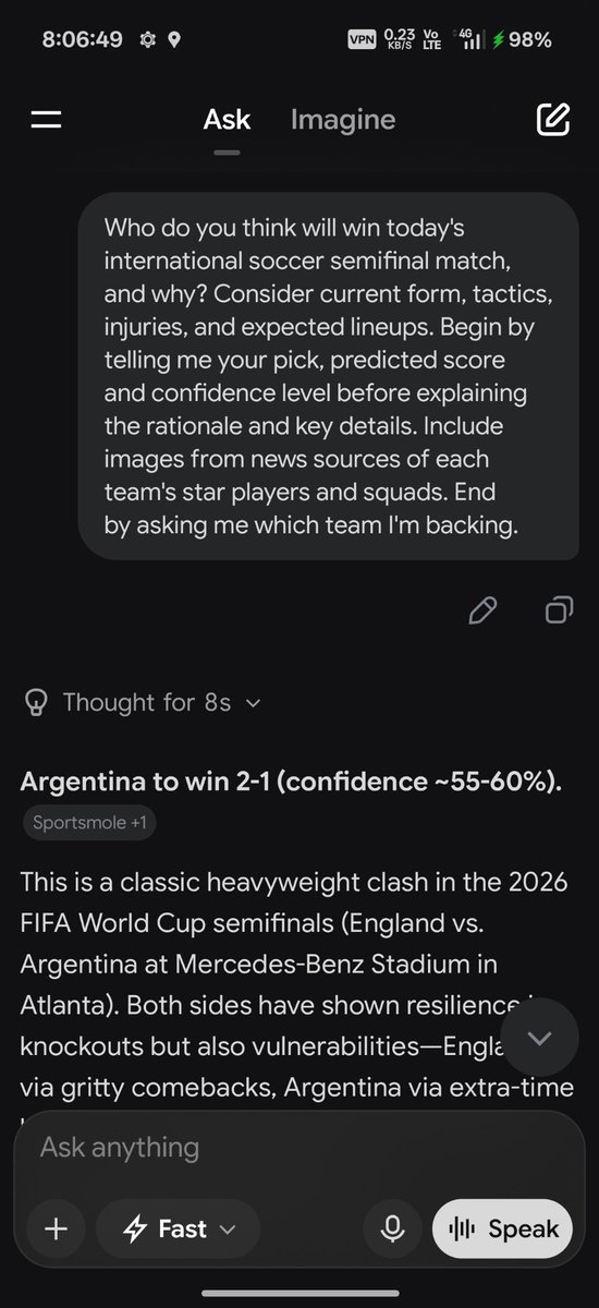 Gone4016's tweet photo. @OutsiderPapini Mais louco foi de manha antes do jogo o grok me mandar uma notificacao p ver a previsao do jogo e o resultado sair o mesmo https://t.co/zIbz8hcT3M