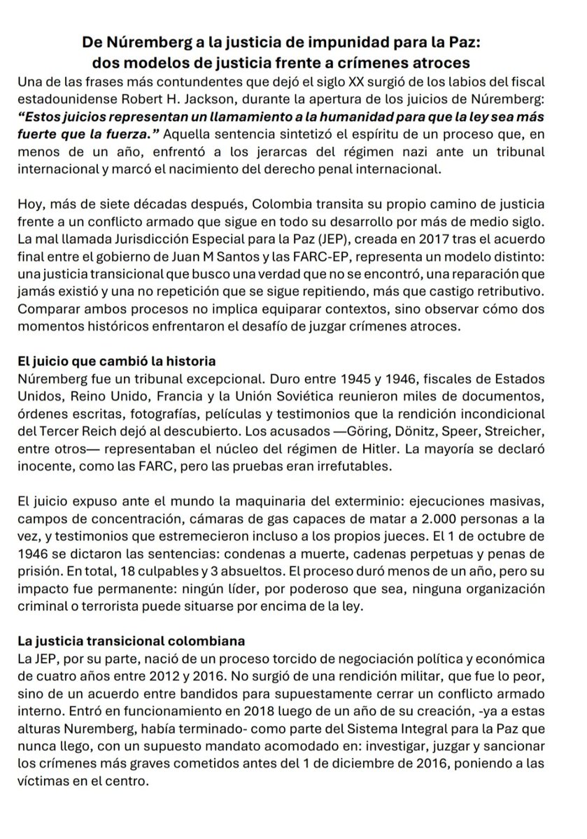 AponchoTinoco's tweet photo. @ELTIEMPO Por aquí les dejo a los lectores un artículo muy interesante sobre la comparación de los juicios a criminales de lesa humanidad
Se tiene que leer
@JEP_Colombia https://t.co/3IyiAZ6slr
