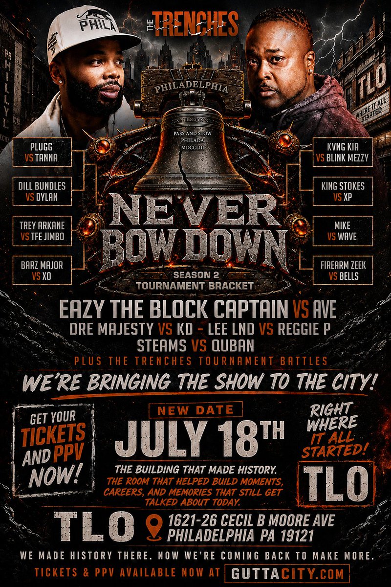 Achilles6996's tweet photo. Eazy vs Ave

Dre majesty vs KD

Lee L.N.D vs Reggie P

Quban vs steams

Plugg vs Tanna

Mike vs Wave

Blink Meezy vs King Kia

Dill Bundles vs Dylan

TFE Jimbo vs Trey Arkane 

Barz Major vs XO

XP vs King Stokez

Firearm Zeek vs Bells

https://t.co/idFeHwN4ZU for PPV n TICKETS. https://t.co/A0hMBu2xMy