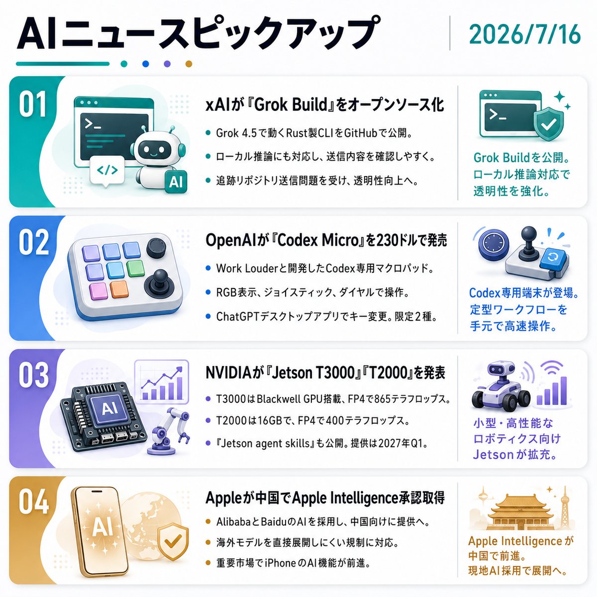 AIニュースピックアップ ｜ 2026/7/16 --- xAIが、コーディング