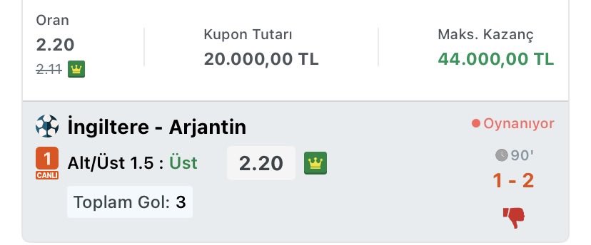 marioiddaa's tweet photo. Canlı bahsimiz kazandı değerlendirenlere bol şanslar ✅

İngiltere - Arjantin https://t.co/cGxmQWhyyR