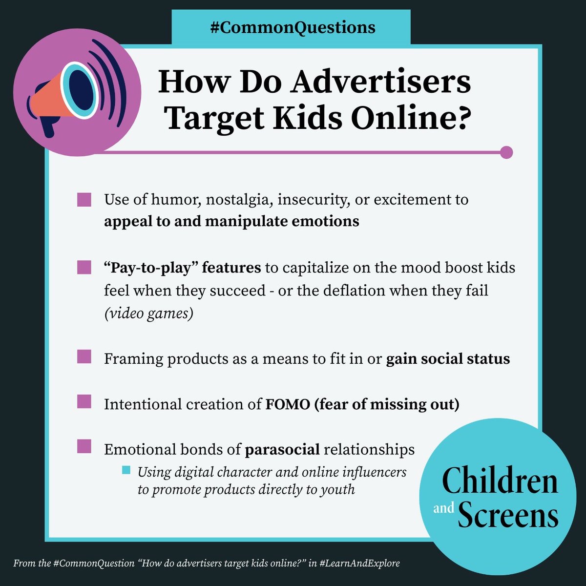 childrenscreens's tweet photo. “How do advertisers target kids online?”
Explore the new #CommonQuestion for expert insights on how ads appeal to children’s emotions, how kids’ data is used to target ads, and #ParentingTips for helping children and teens navigate targeted advertisements. 🔗 https://t.co/OFVDub3nh0