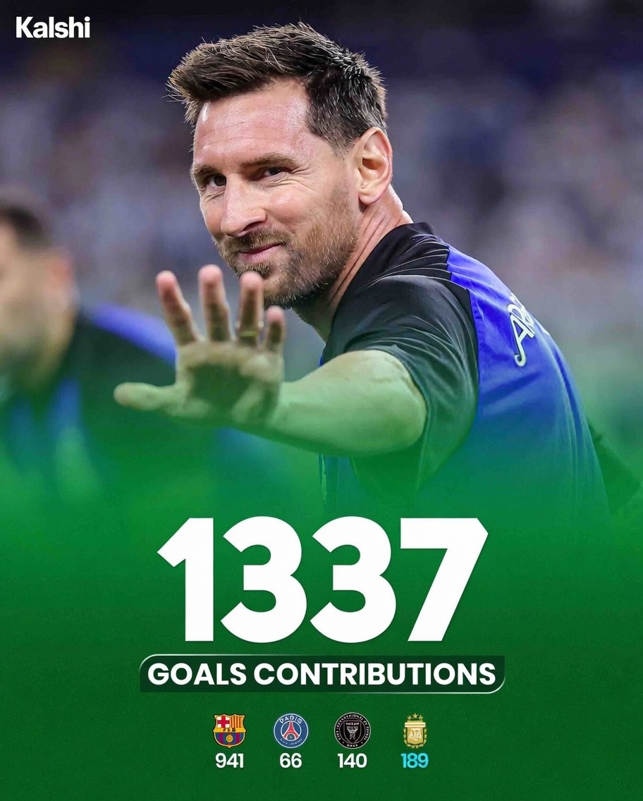 KalshiSports's tweet photo. 🚨 BREAKING: Lionel Messi now has the most goal contributions in football history. 🐐⚽️ https://t.co/CYXi4GwGTo