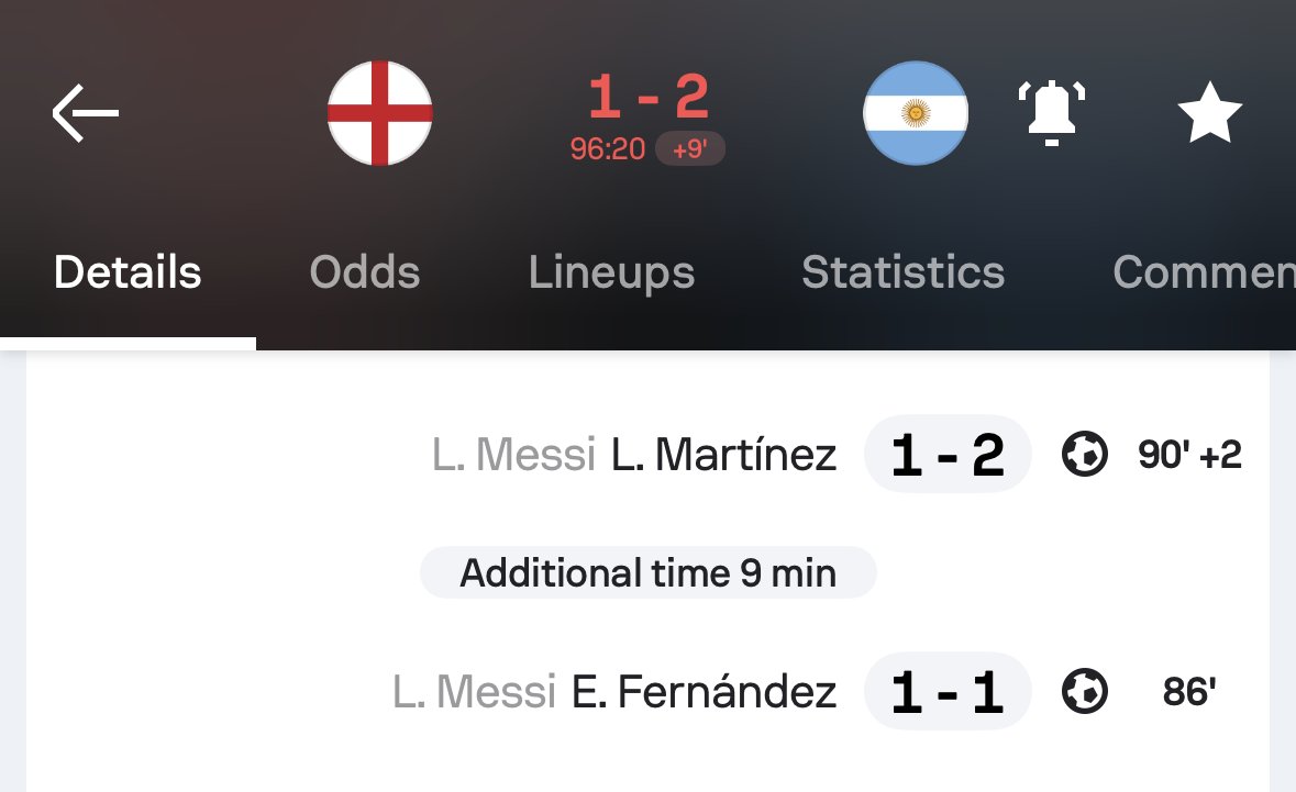 Sofascore's tweet photo. 🇦🇷 | Truly incredible stuff

⚽️ Enzo Fernández's 2nd goal of this World Cup
⚽️ Lautaro Martínez's 3rd goal of this World Cup
🅰️🅰️ Lionel Messi's 11th and 12th World Cup assist of all time

Never underestimate the heart of a champion ❤️‍🔥

#ENGARG https://t.co/xvlQqvvmGd