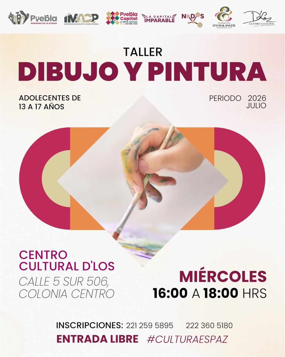 IMACP's tweet photo. ☀️ | Este #Verano es para pasarlo en #PueblaCapitalAmericanaDeLaCultura2026. 😎
Con los #NodosCulturales impulsamos la formación artística de niñas, niños y adolescentes. 🎨🕺
📍 #Nodo D’Los | 5 Sur 506, Centro Histórico.
Más detalles:
💌 formacionartistica2427@gmail.com https://t.co/JpRWFGapzj