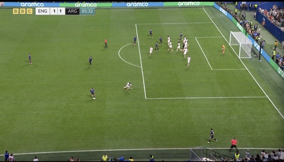 ViralDrop_'s tweet photo. England have been robbed! That looked like a clear offside on Messi. 💔 #ENGARG https://t.co/zmkRyk8JIY