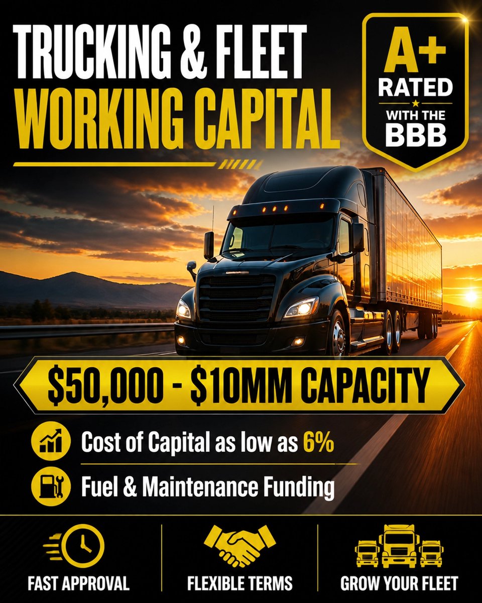 simplifiedcaptl's tweet photo. Fuel &amp; repairs won't wait. Keep your fleet moving with $50k-$10MM Capacity. A+ Rated with the BBB. Cost of Capital as low as 6% &amp; Early Payoff for Well Qualified Borrowers. Like/Share! What's your fleet's hurdle? https://t.co/TZ54jQXdCJ | info@simplifiedcapital. https://t.co/r2zbyeS3wz