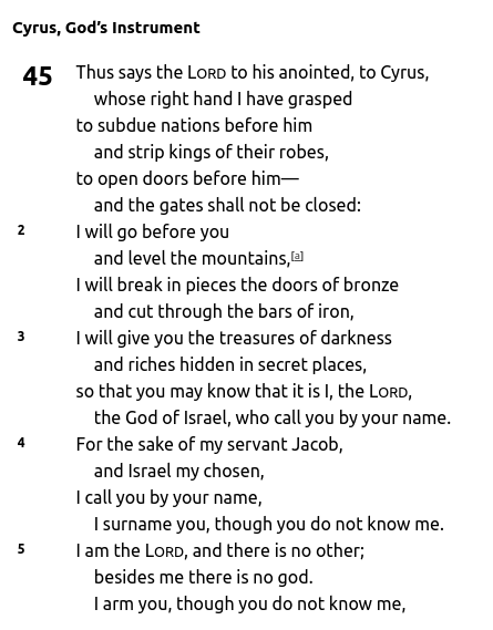 PBawn57105's tweet photo. @HumbleFlow What are the fruits of Peterson's work?

God has many times used non-believers, e.g. Isaiah 45:1-5 https://t.co/qzL36mYgIS