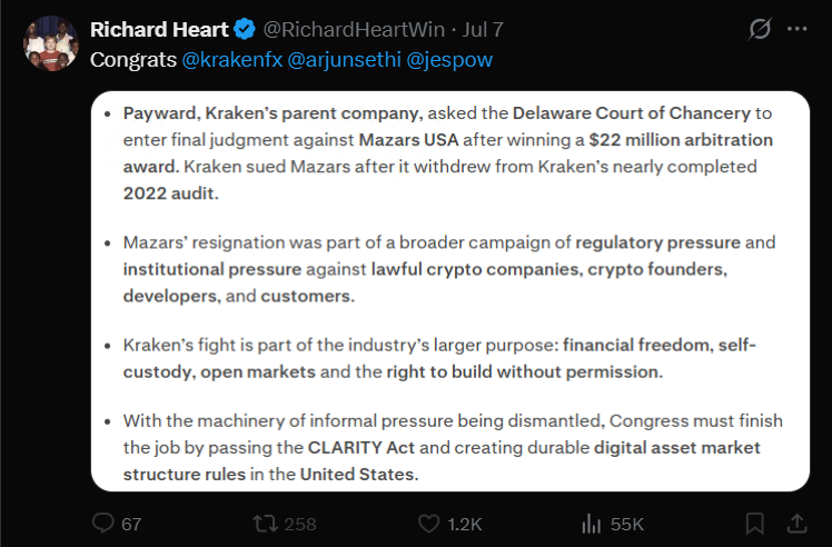 KreigWardall_85's tweet photo. Think it's a coincidence @RichardHeartWin sent this tweet to Kraken, and then less than a week later the OA wallet was moving funds to Kraken???

I don't believe in coincidences...... https://t.co/s09n8XxC5O
