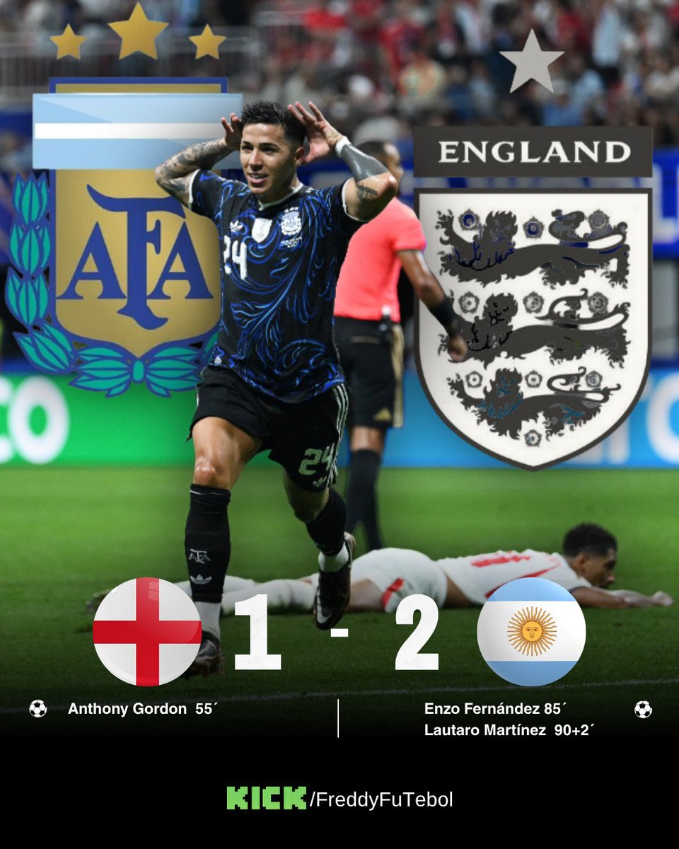 freddyFuTebol's tweet photo. 🇦🇷 ¡ARGENTINA ES FINALISTA!

Perdía 1-0 ante Inglaterra, pero Enzo Fernández empató con un golazo al 85' y Lautaro Martínez marcó el 2-1 al 90+2' tras un gran centro de Messi. 🐐

🏆 Se viene la gran final: Argentina 🆚 España.

#Mundial #Argentina #Messi #Lautaro #FIFAWorldCup https://t.co/ThmJWoSXI9