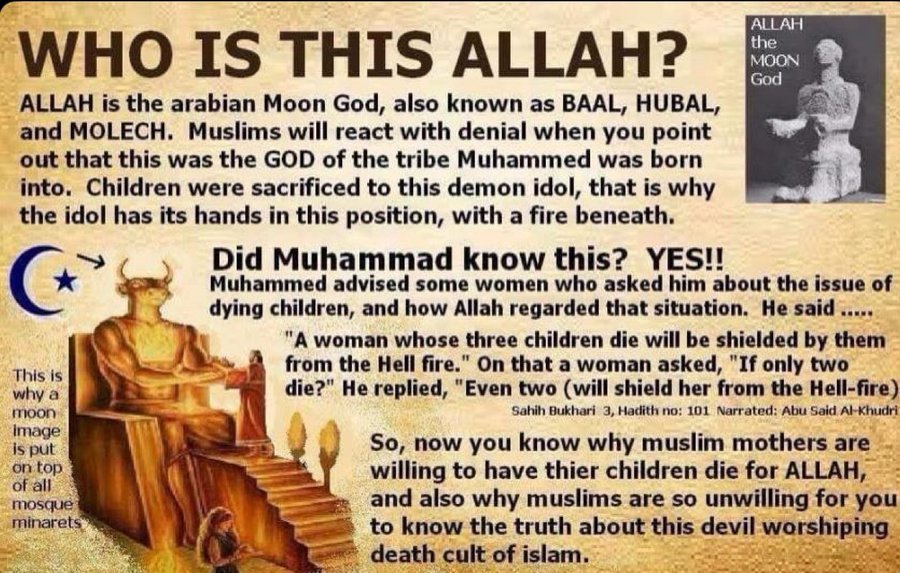 at_FREDERICH's tweet photo. @ja99491 Jesus Christ will not save Moslems because Moslems do not believe Jesus Christ as their God.

Moslems only want Allah as their God does not have Son.
Allah is Beelzebub, God of Moon of Arabians. So Islam used Moon 🌙 as its symbolic.
Beelzebub is Satan or Devil 😈, fake God. 🤫 https://t.co/lgN97yBdcn