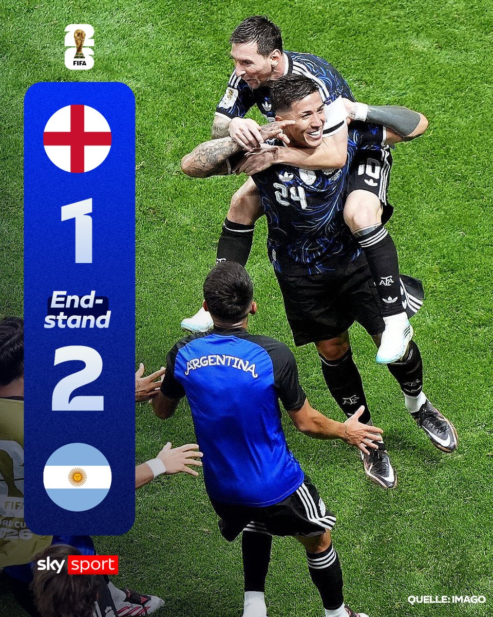 SkySportDE's tweet photo. #Argentinien steht im WM-Finale! 🇦🇷🔥

Nach 0:1-Rückstand gegen #England, dreht Argentinien die Partie binnen sieben Minuten durch die Treffer von Enzo Fernandez und Lautaro Martinez. 

Spanien - Argentinien it's on! 🏟️

#ENGARG #WM2026 https://t.co/jGBjSkNM6d