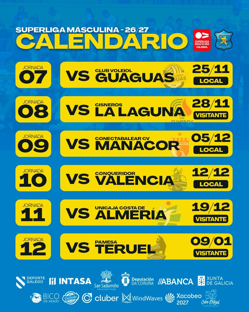 aldebaransansa's tweet photo. 💙🏐 A conta atrás xa comezou!

Presentamos o calendario oficial da tempada 2026/27. Un novo camiño, un novo reto e a ilusión de volver competir onde este club merece: Primeira División.

Preparados para volver gozar xuntos dunha tempada inesquecible?

IMOS SANSA! 💙🔥 https://t.co/vjZ7WDBjm5