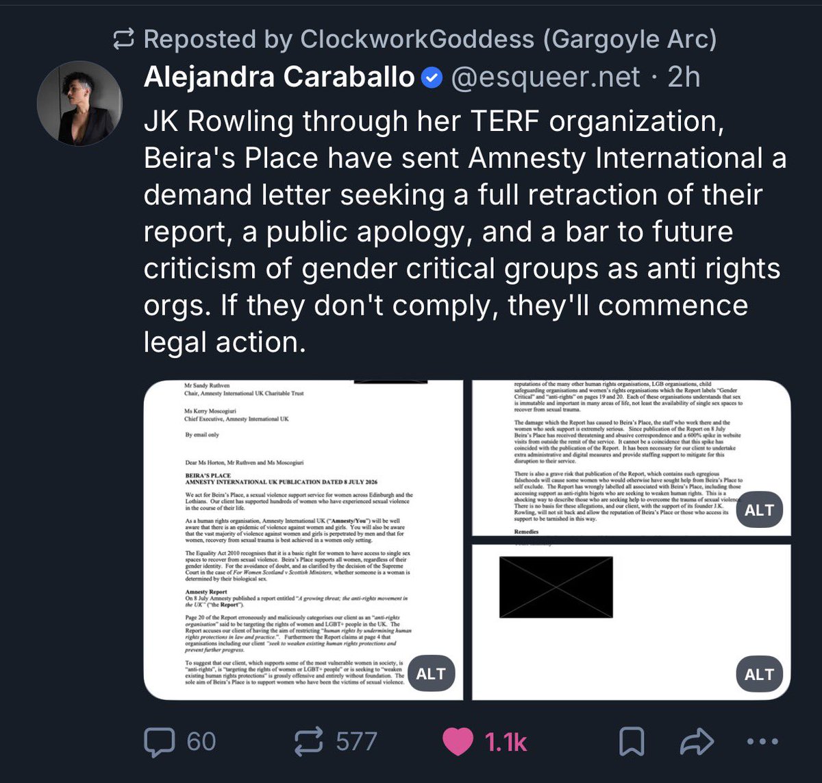 miffythegamer's tweet photo. Litigious thuggery. In my opinion, it’s like blackmail through threat of bankruptcy. 

Imagine what a garbage person you’d have to be to threaten one of the most respected humans rights charities in the world. https://t.co/mhij0dV8Ip