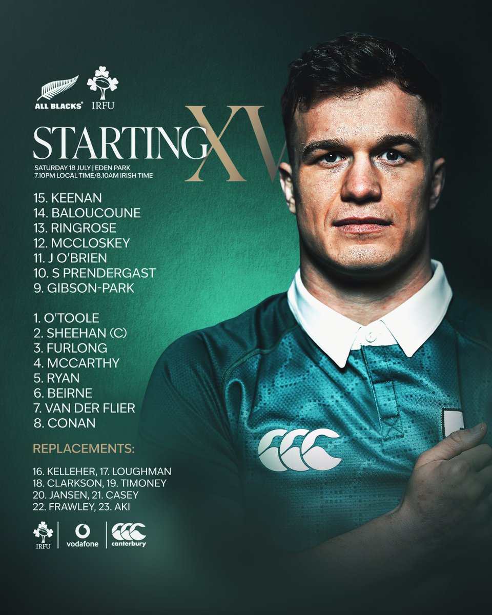 IrishRugby's tweet photo. Our team for Saturday night at Eden Park. 👊 https://t.co/5BoeL3WCff