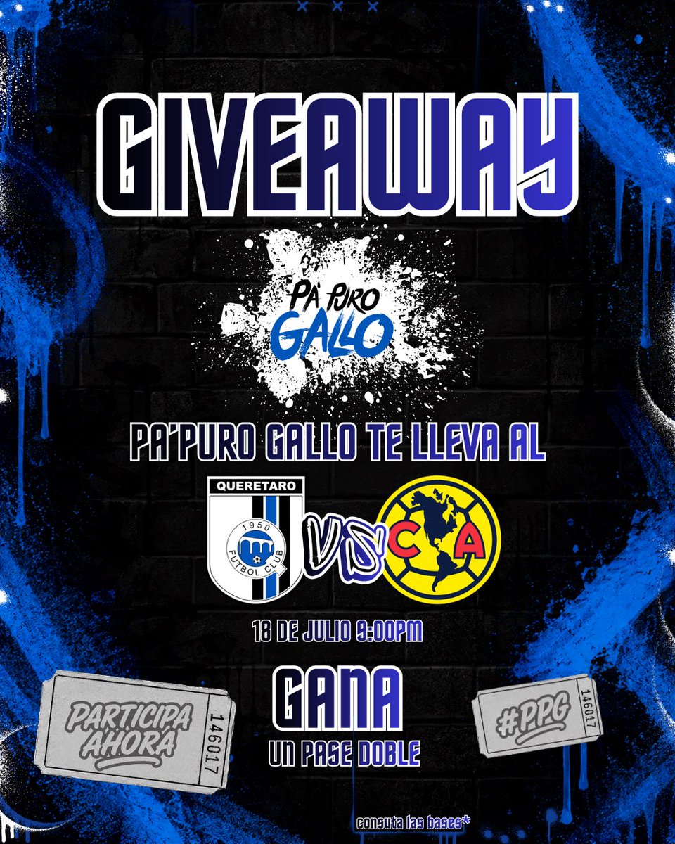 MarcosArellano_'s tweet photo. 🐔🎟️ Gana un pase doble para Gallos🆚América 🦅 

Para participar solo debes:
1️⃣ Seguir a @PaPuroGallo y @MarcosArellano_
2️⃣ Dar RT y ❤️ a este post
3️⃣ Subir una foto en el estadio con el HT #PaPuroGallo 
El ganador será contactado el jueves a las 8:00 PM 💙🖤 https://t.co/7MFxmB1vgL
