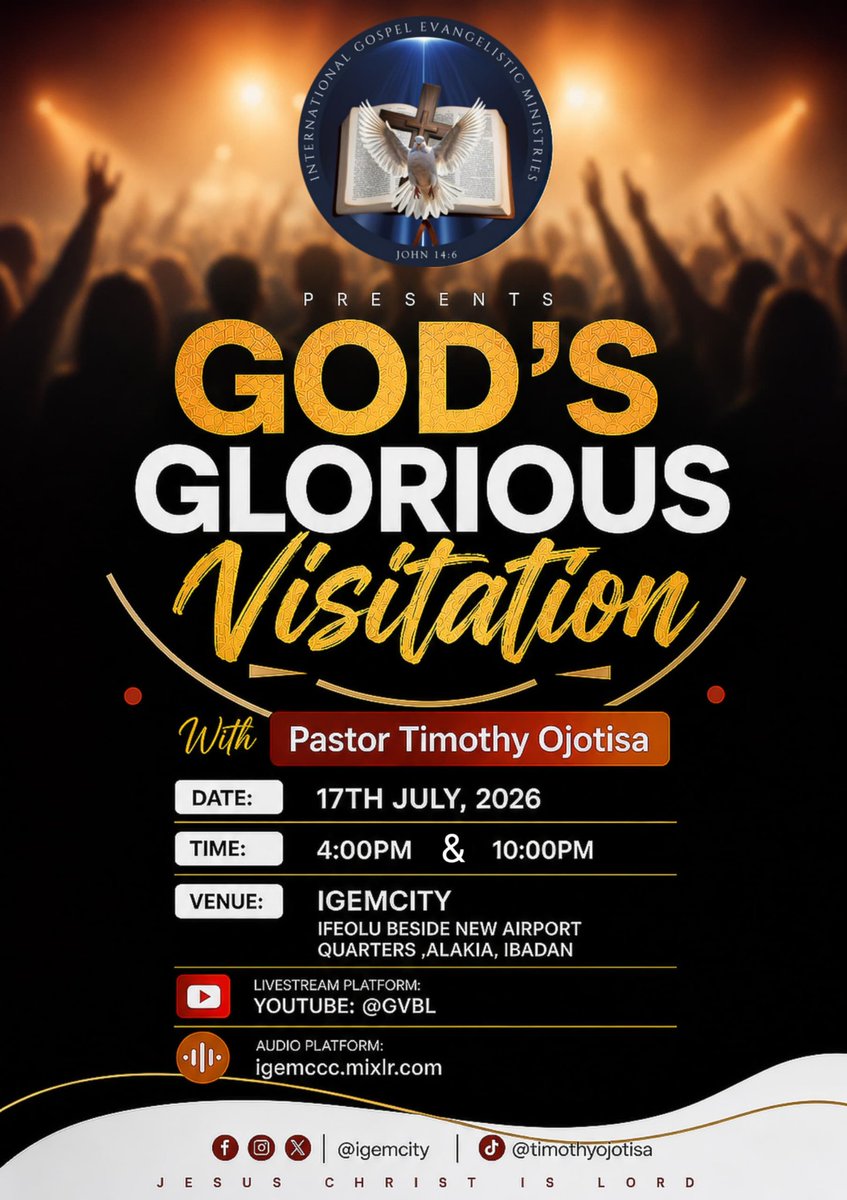 igemcity's tweet photo. God's Glorious Visitation is holding at IGEM City!

Don't miss this life-changing encounter with God. Come expecting His presence, power, miracles, and transformation. https://t.co/K1ybEYcxLy