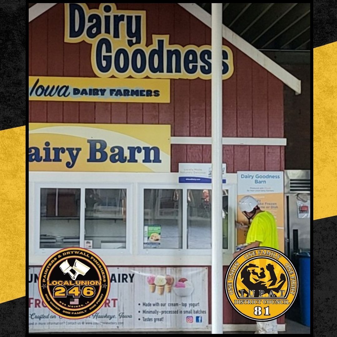 IUPATDC81's tweet photo. Members of Local 246 putting the finishing touches @ Iowa State Fairgrounds. Shoutout to 1st Interiors and crew, Regis Racine, Nate Ramirez, Ryan Rhoades, Dakotah Wessel, RJ Gilliland as they help get buildings ready for the fair. #IowaStateFair #FairPrep #Local246 https://t.co/VPpfhPmoZX