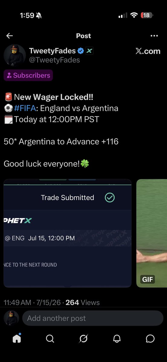 TweetyFades's tweet photo. 🚨CALLED IT RIGHT!!?

50* Argentina to Advance +116✅
Monitored by @SportsDataNow🚀

Don’t matter the sport, I will always find a WINNER!!

#Gambling𝕏