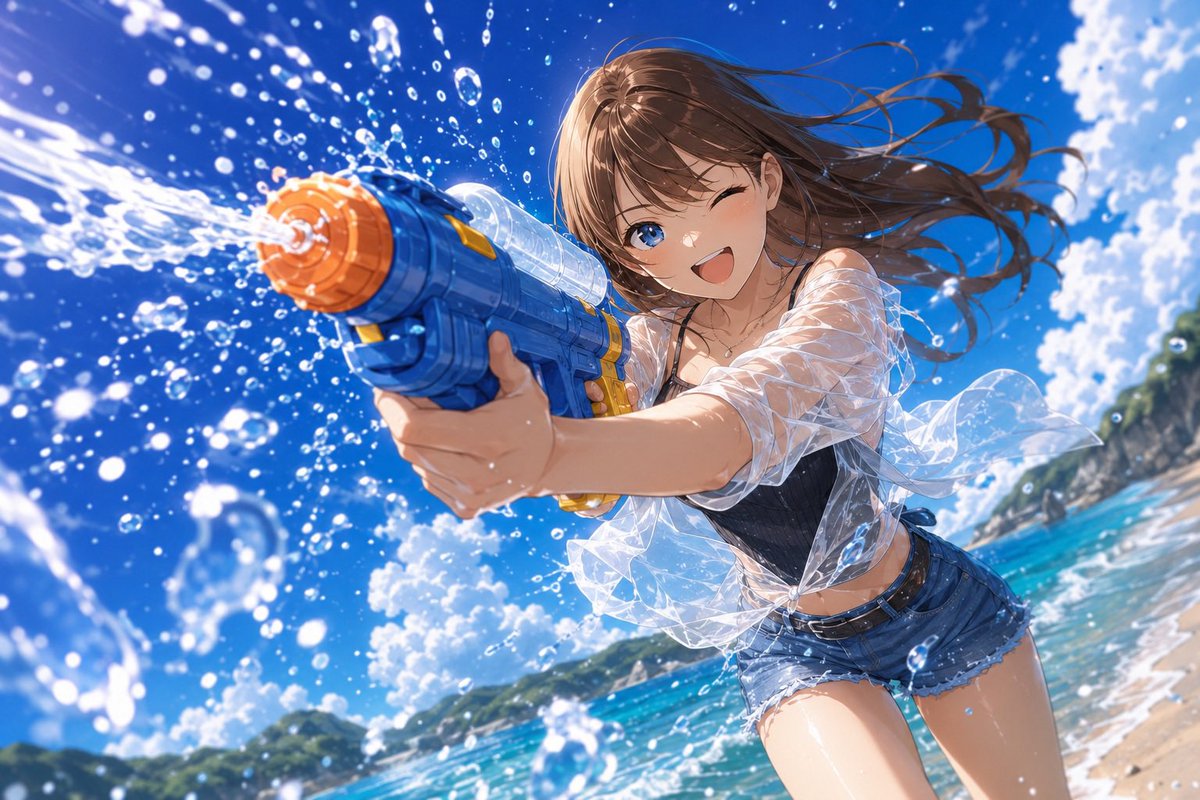 海水蛍光画が6割引き！ さすがに絵的に可愛さが欠けるので、普通の水遊びも追加して