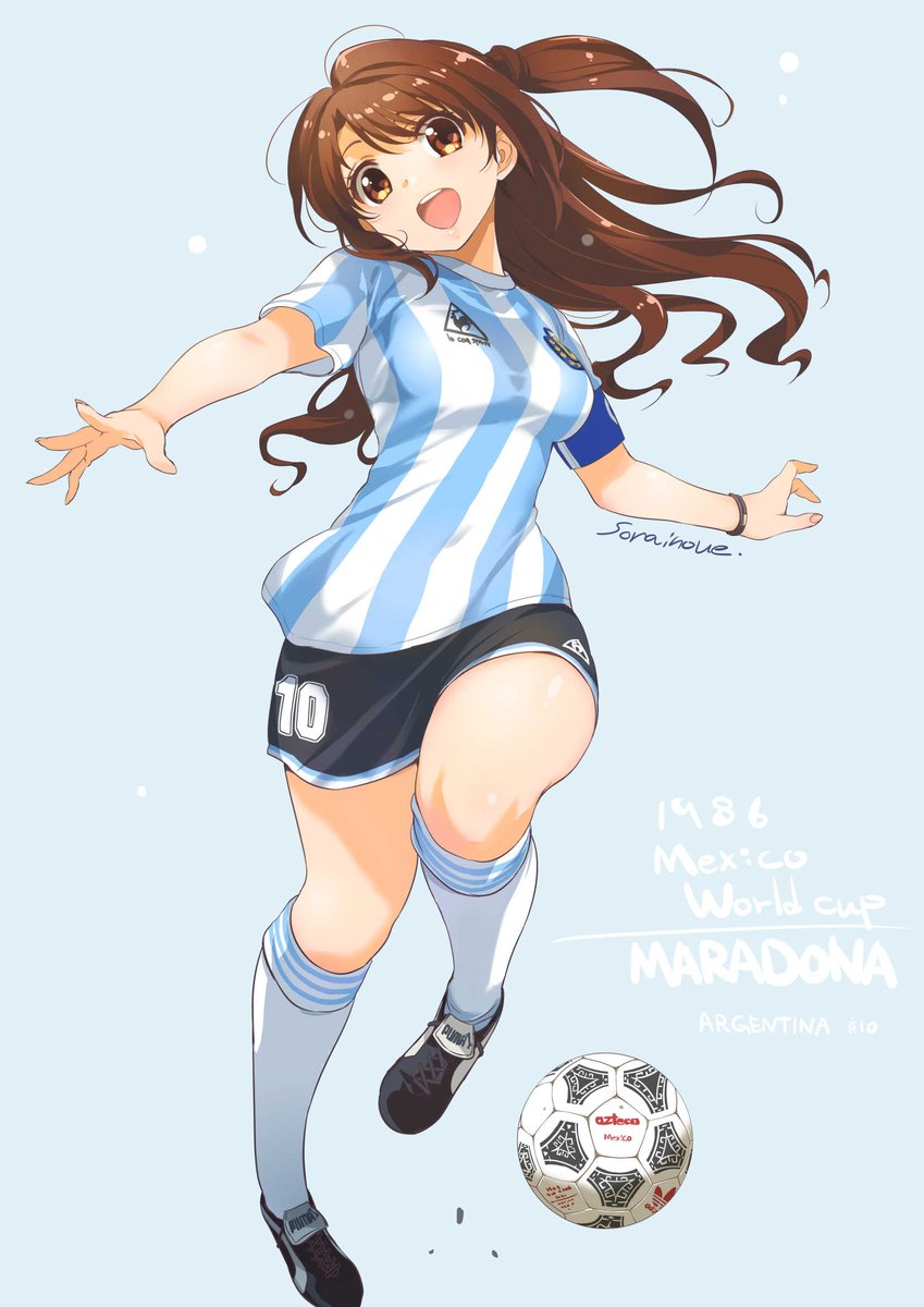 sorainoue's tweet photo. イングランドｖアルゼンチンが熱かったので思わず昔描いたマラドーナ卯月さんをば。三位決定戦も熱い組み合わせだし楽しみしかない♪ https://t.co/m0k95N4jPp