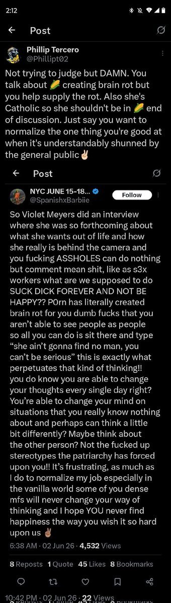Phillipt02's tweet photo. This was a deleted tweet of mine responding to a interview. The hypocrisy was wild and I had to say something. Violet seems chill outside of her work. Fame and money is cool and all but I just hope she follows the teachings of Jesus. This chick tho? Very little respect if any. https://t.co/NsVnDCoBH6