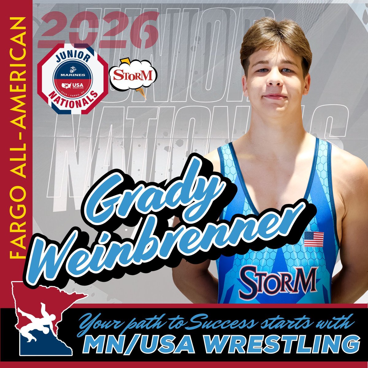 MNUSAW's tweet photo. What a year Grady has had in Greco and he caps it off with a 6th place finish at Fargo after a wild 8-8 placement match with Noah Tucker from Maryland. It's been a pleasure watching you scarp, Grady! #mnusawrestling #MNstorm https://t.co/CbiutlC1ri