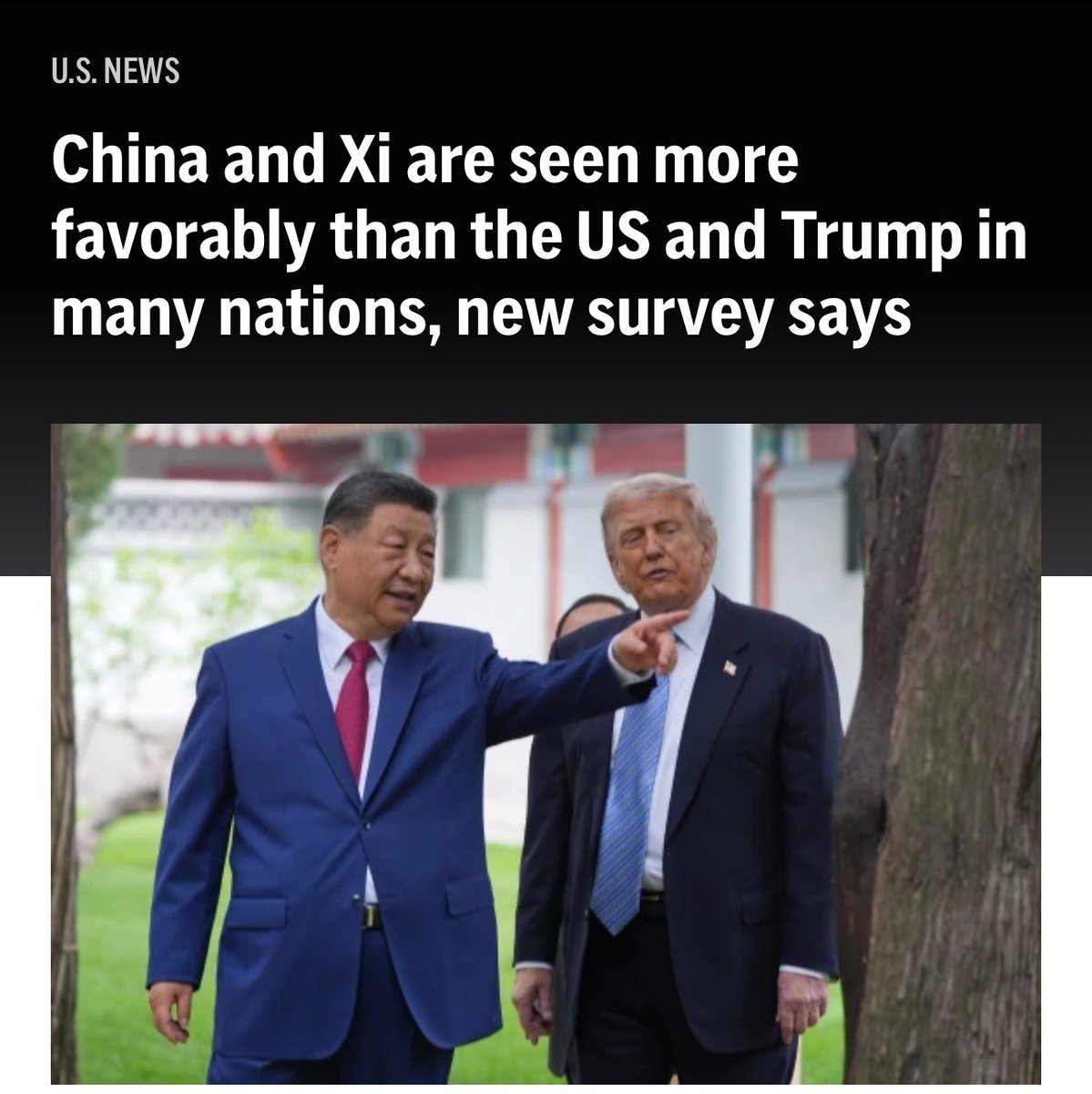 ProudSocialist's tweet photo. China is now viewed more favorably across the world than the US in Pew Research’s poll. This is what happens when one country lifts 800 million people out of poverty while the other wages endless wars to enrich its oligarchs. Communism is rising while capitalism is in decay. https://t.co/zKVdDsbMZa