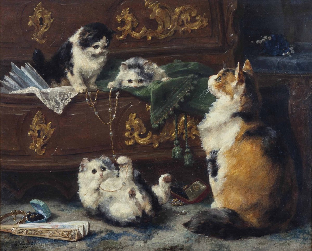 solisolsoli's tweet photo. A Cat with her Kittens, 1896, by Charles van den Eycken https://t.co/tJ1J4lvkEe