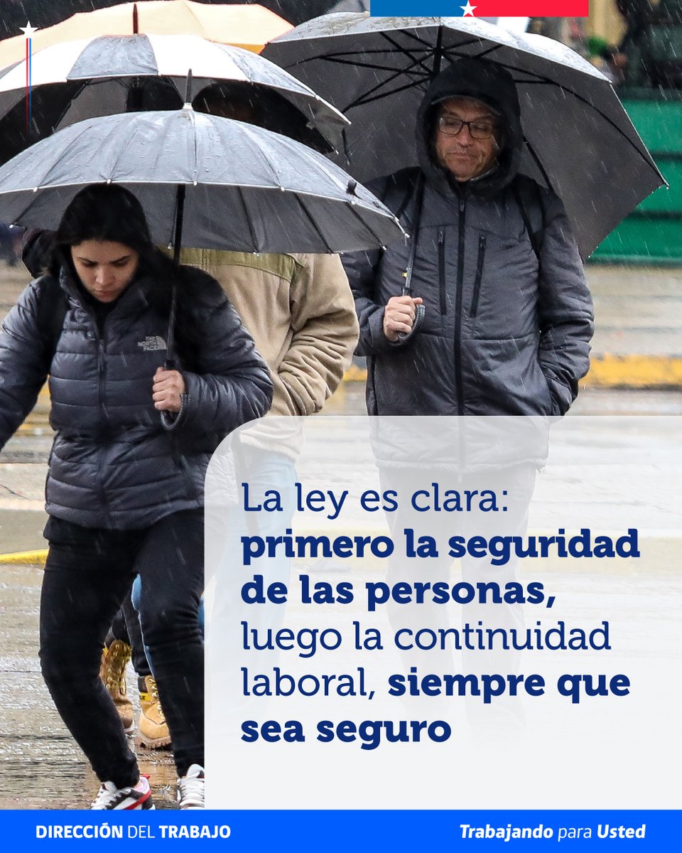 drtohiggins's tweet photo. 🌧️Ante un sistema frontal, lo primero que hay que resguardar es la seguridad de las personas. Si existe un riesgo, deberán adoptarse las medidas que correspondan y eso incluye la suspensión de las labores cuando sea necesario. 
Denuncias en dtfrentemaltiempo@dt.gob.cl https://t.co/ruPqw3WP45
