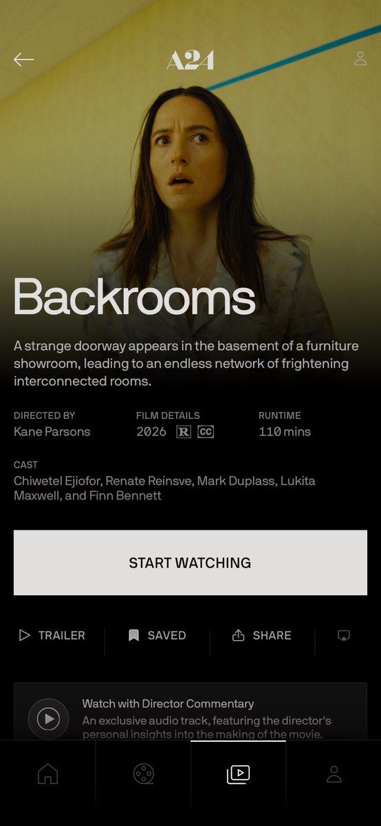 Rez29623288's tweet photo. @brandonsedai @javier078 You can watch it without a subscription. Check the separate preorder email for your digital copy. Download the A24 app, sign up with the same email, and stream it. I just started watching it on my TV. No native Apple TV app, so cast from phone😈🍿🥃 https://t.co/3x4YKwu0W6