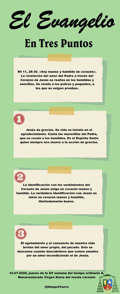 Obispofcerro's tweet photo. El Evangelio en Tres Puntos. 16-07-2026 https://t.co/rWcFTTM38q
