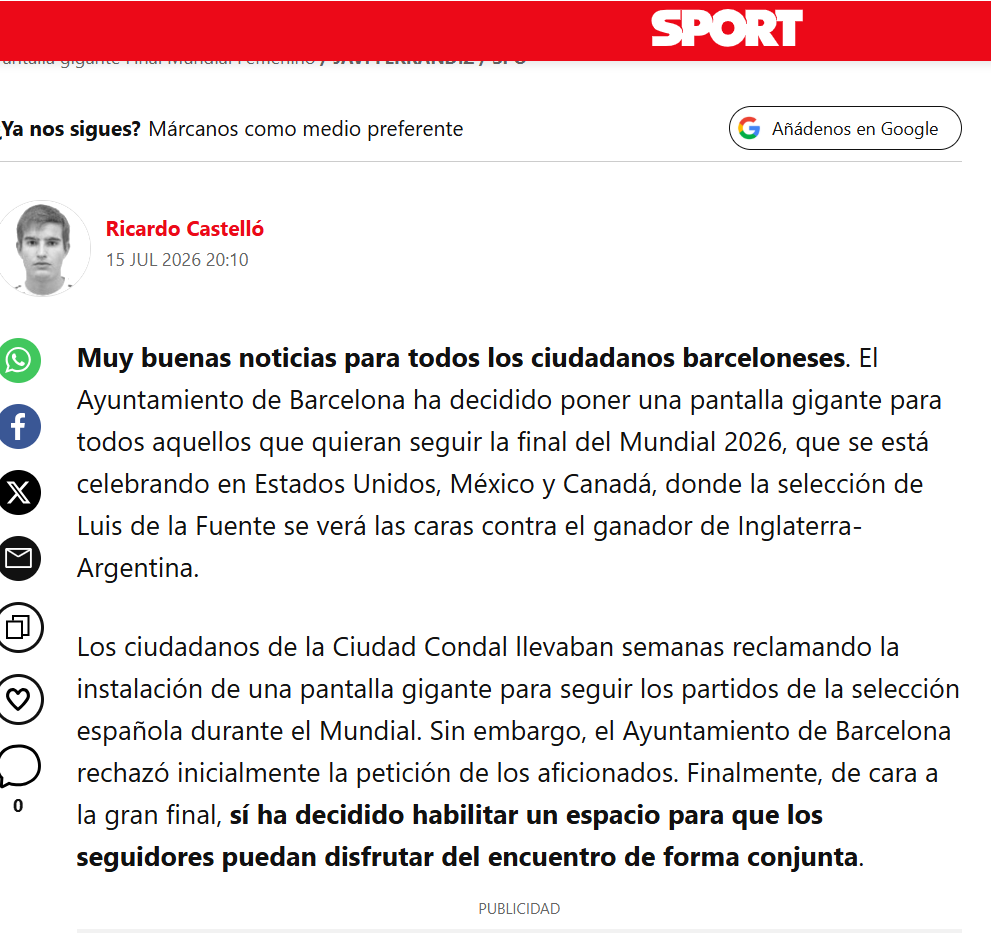 elnumacgt's tweet photo. @Tranquilito13 @MariaJamardoC Cenutrio, a ver si te enteras, "instalará" futuro.... 
Hasta la final no ha habido ninguna pantalla gigante en barcelona a pesar de las solicitudes...
Ahora gracias a la presión popular se colocará pero a desgana....¡no sea que se vean demasiadas banderas españolas en Barcelona! https://t.co/WBLUGpADXw