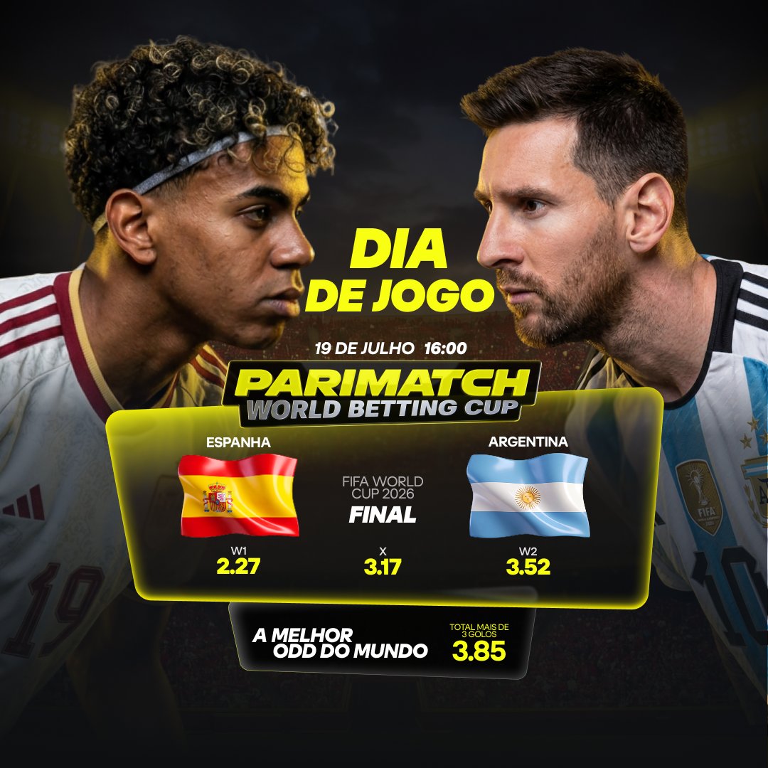Parimatch_Latam's tweet photo. A FINAL ESTÁ DEFINIDA 🏆

🇪🇸 Espanha x Argentina 🇦🇷

La Roja busca o segundo título de sua história. A atual campeã Argentina tenta se tornar a primeira seleção desde o Brasil, em 1962, a defender o troféu.

Quem será campeã? 👇

#Espanha #Argentina #CopaDoMundo2026 #FinalDaCopa https://t.co/h6SV7EzbSd