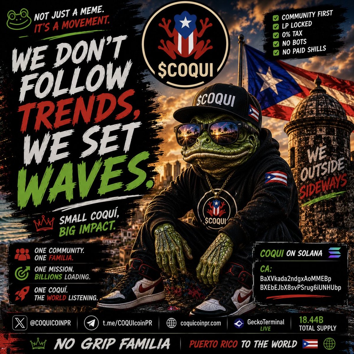 COQUICOINPR's tweet photo. We don’t follow trends…

We set waves. 🌊🐸🇵🇷

One community.
One familia.
One mission.

No bots.
No paid hype.
Just real people building something with culture behind it.

$COQUI on Solana.
Puerto Rico to the world. 🔥

CA: BaXVkada2ndgxAoMMEBpBXEbEJbX8svPSrug6iUNHUbp
TG: https://t.co/xIgEF8k3bh