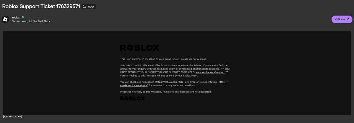 archangehl's tweet photo. Thanks @Roblox I have been waiting well over a month for a ticket where I sent my evidence about my ban https://t.co/93vSvTlQtV