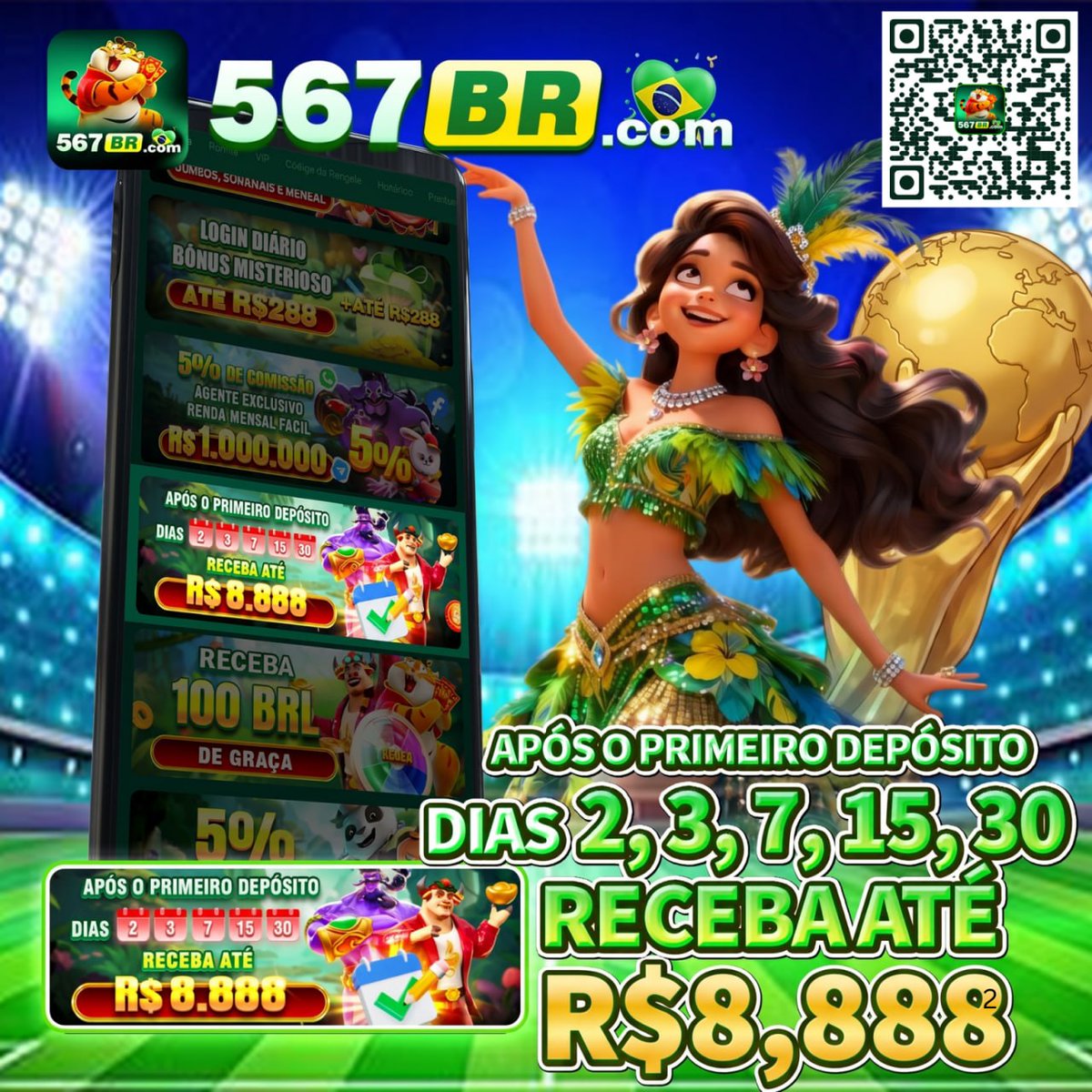 567brcom's tweet photo. 🎉 Promoção Mystery Bonus para 567BR membros! 

✨Ganhe prêmios incríveis! 
📅 Datas: 2️⃣º, 3️⃣º, 7️⃣º, 1️⃣5️⃣º, 3️⃣0️⃣º

🎁 Código grátis: 5️⃣6️⃣7️⃣5️⃣5️⃣

💰 Recompensas: Até R💲8️⃣.8️⃣8️⃣8️⃣
#567br #roleta #cassino #slots #slotPGSoft https://t.co/xTntaFdObr