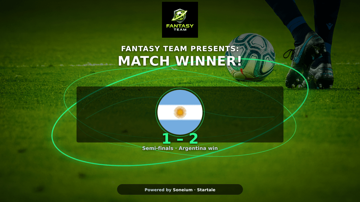 fantasyteamio's tweet photo. FULL-TIME! 🔥 Argentina take the win!
England 1–2 Argentina
FantasyTeam points are in — check your rank! 👀
#WorldCup2026 #FantasyTeam #Football #Soneium #Startale #England https://t.co/ibCKyMxz7H