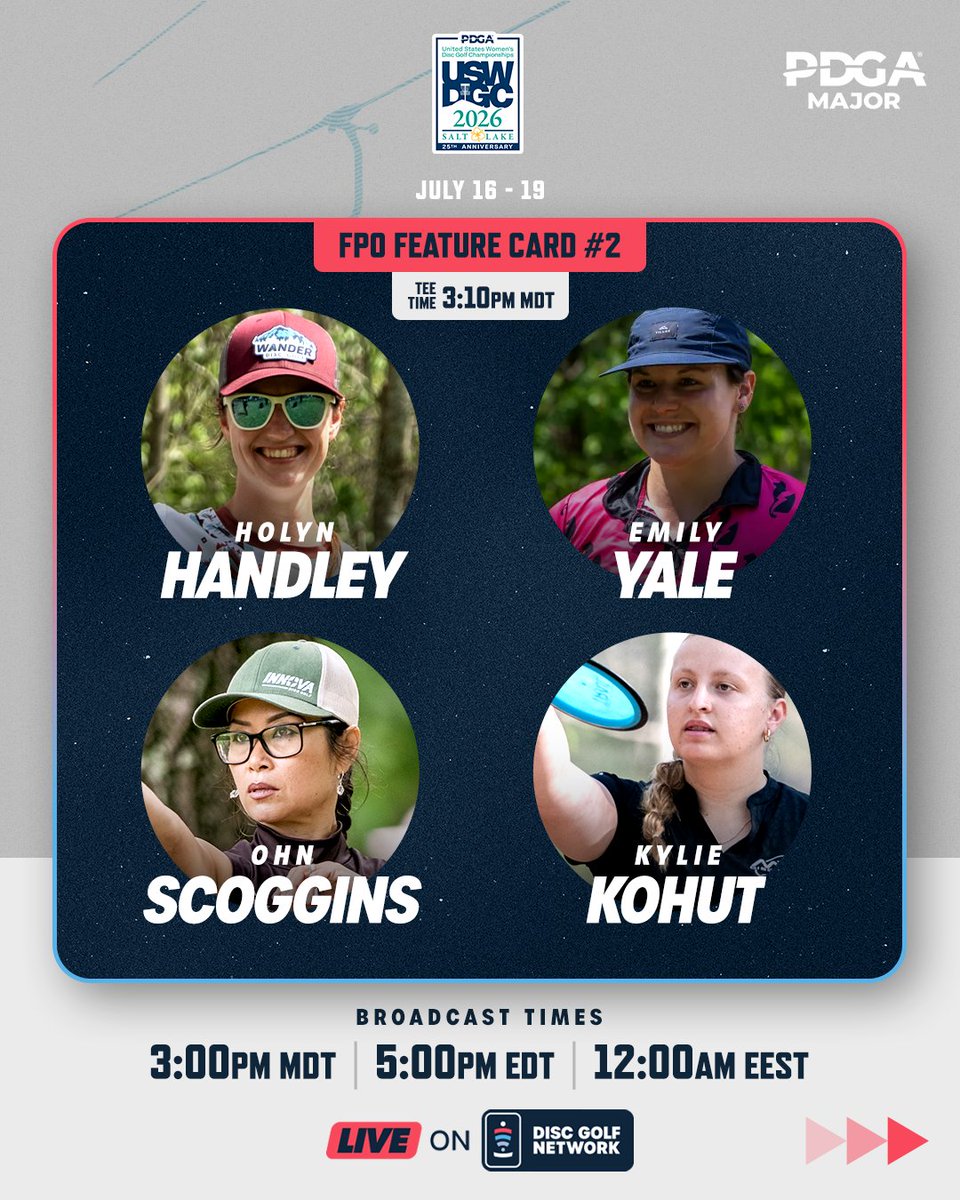 DiscGolfProTour's tweet photo. Buckle up, the USWDGC starts tomorrow! 

Here are your feature cards for the coverage from Brighton. ⛷️ https://t.co/WzrGfN7ybI