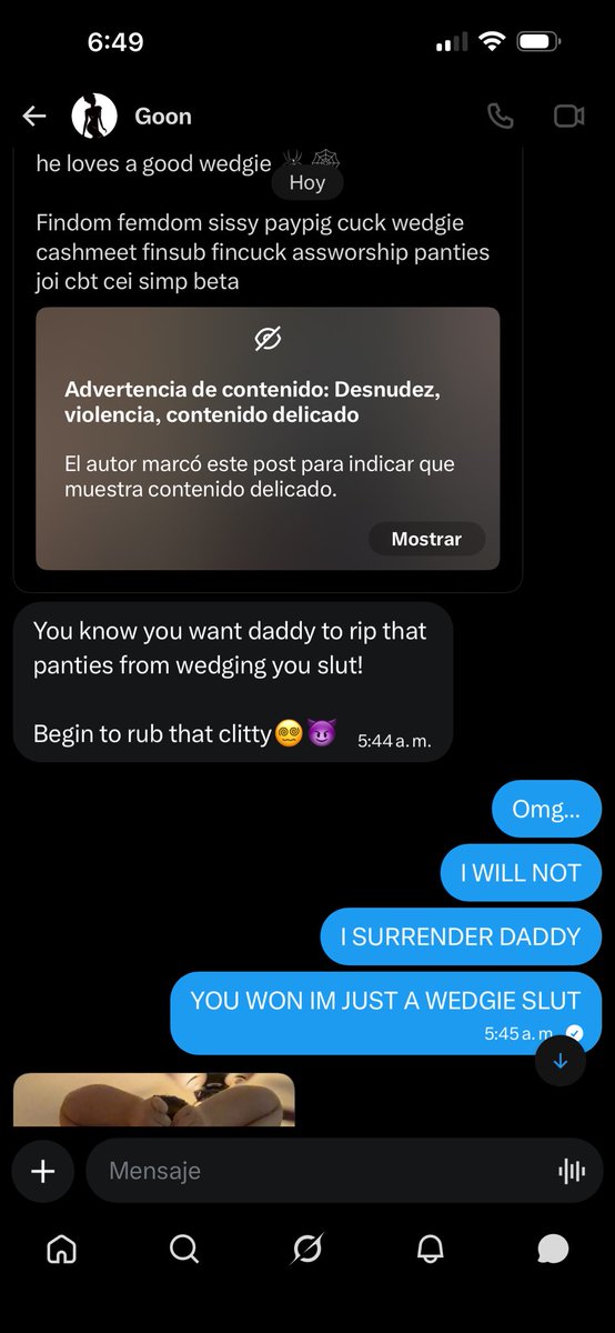Jhonatandas12's tweet photo. @Goonbattler Put me in my place and made me his wedgie slut. 
#wankbattle #wankchat https://t.co/JydLGF5CLF