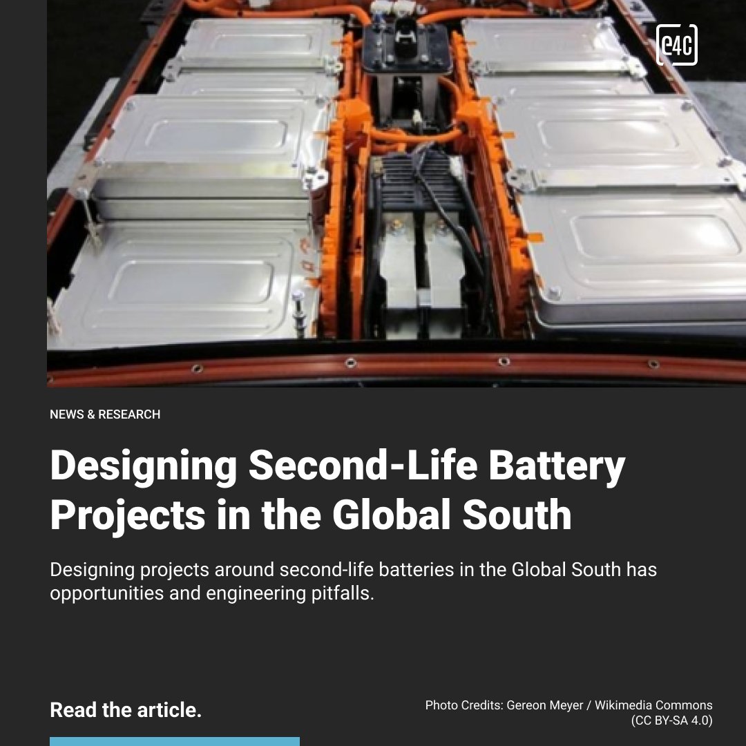 engineer4change's tweet photo. Second life batteries can unlock affordable energy storage in the Global South, but only if designed carefully.

Read the article:
🔗https://t.co/Uef3CSNqDh

#E4C #EnergyStorage #CircularEconomy https://t.co/IRXQgAluA6