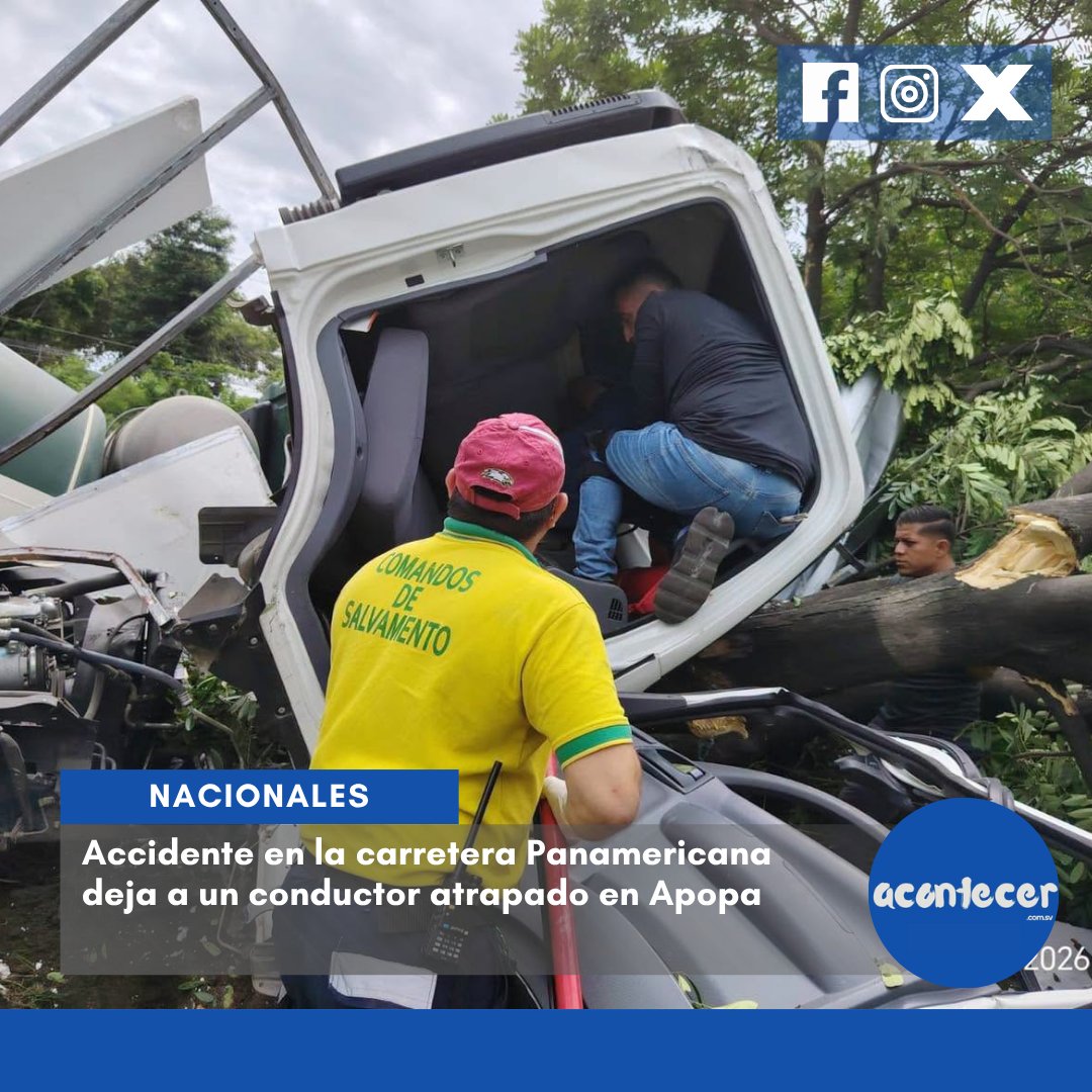 acontecercomsv's tweet photo. #Apopa 🚨🚛Un motorista resultó lesionado luego de quedar atrapado tras un accidente ocurrido sobre la carretera Panamericana, donde una rastra impactó una concretera y esta terminó golpeando un camioncito que permanecía estacionado.
Mas información aquí: https://t.co/OVpMaZl24U https://t.co/24Pph0yreF