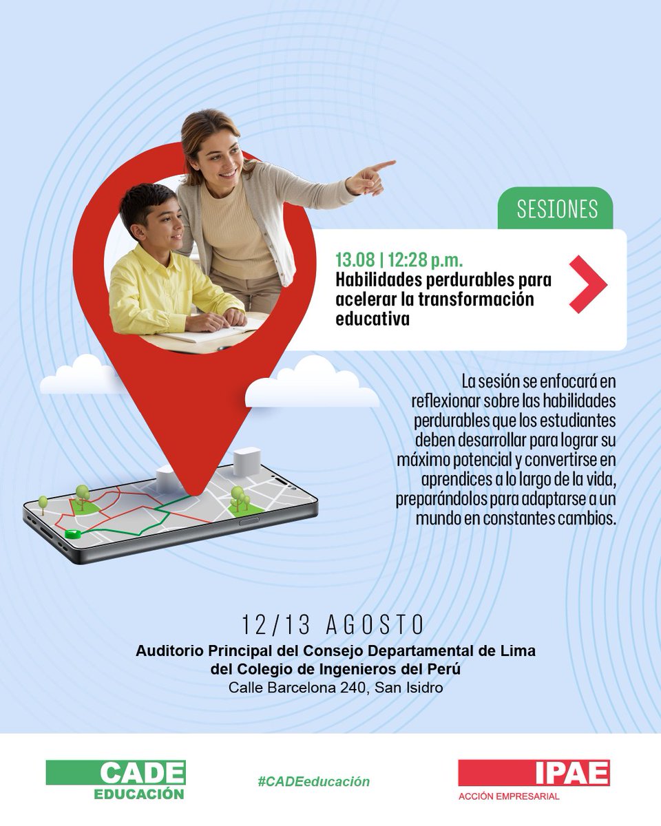 IPAEPERU's tweet photo. ¿Qué habilidades necesitarán los estudiantes para desenvolverse en un mundo que cambia constantemente?

En #CADEeducación 2026, organizado por IPAE Acción Empresarial, Ben Nelson -Founder & CEO, Minerva Project y Founder de la Minerva University- compartirá una visión sobre las habilidades perdurables que permiten desarrollar el máximo potencial de los estudiantes y prepararlos para aprender a lo largo de la vida.

Inscríbete en: https://t.co/wobJr4hARS

🗓️ 12 y 13 de agosto
📌 Auditorio Principal del Consejo Departamental de Lima del Colegio de Ingenieros del Perú