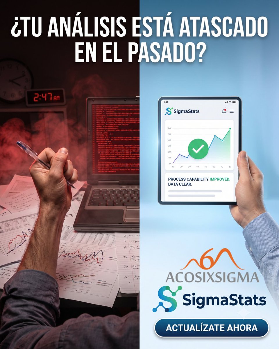 acosixsigma's tweet photo. ⚠️ ALERTA DE FRUSTRACIÓN PROFESIONAL ⚠️

Seamos honestos. La estadística tradicional se siente como intentar programar un VCR en el 2024. Compleja, lenta y, francamente, intimidante.

¿Cuántas horas has perdido peleando con software anticuado solo para obtener un gráfico que ni siquiera entiendes? 📉 Tu talento es mejorar procesos y liderar cambios, no descifrar código estadístico.

Es hora de dejar de adivinar y empezar a decidir con certeza. Es hora de SigmaStats. 🚀

Imagina convertir ese caos de datos en insights claros e inteligentes en minutos, no horas. Imagina una experiencia guiada que te dice exactamente qué hacer, diseñada específicamente para Lean Six Sigma, Calidad, Operaciones y Consultoría.

¿Qué te detiene?
✅ Análisis inteligente y guiado.
✅ Interfaz intuitiva y fácil de usar.
✅ Resultados rápidos que impulsan la mejora continua.

Deja el caos atrás. Tu próximo gran avance está a un clic de distancia.

🔥 No te quedes en el pasado. Dale clic al enlace de nuestra bio y descubre cómo SigmaStats transforma tu forma de trabajar HOY. 

🔗Obtén tu acceso en Gumroad: https://t.co/wRmy7iS5bf

#SigmaStats #LeanSixSigma #MejoraContinua #ExcelenciaOperacional #TomaDeDecisiones #AnalisisDeDatos #Consultoria #Eficiencia #Productividad #DMAIC #IngenieriaIndustrial #GestionDeProcesos #DataDriven #Innovacion #Liderazgo