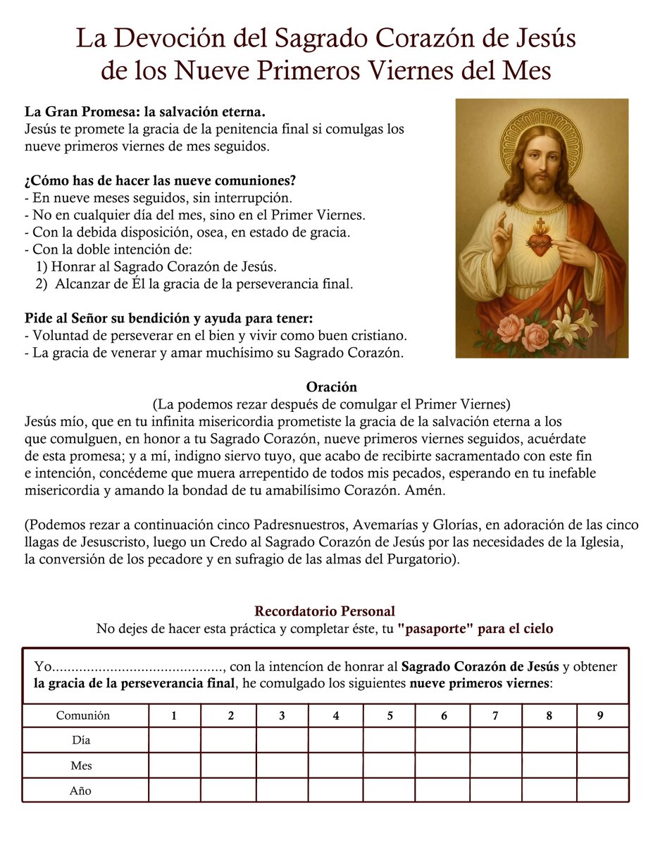 CamySG8's tweet photo. También les dejaré la información sobre la devoción y una hoja por acaso de que se animen a realizar los 9 viernes de cada mes de esta misma.

Sagrado Corazón de Jesús... En Vos Confío. https://t.co/GFCQlgsKmU