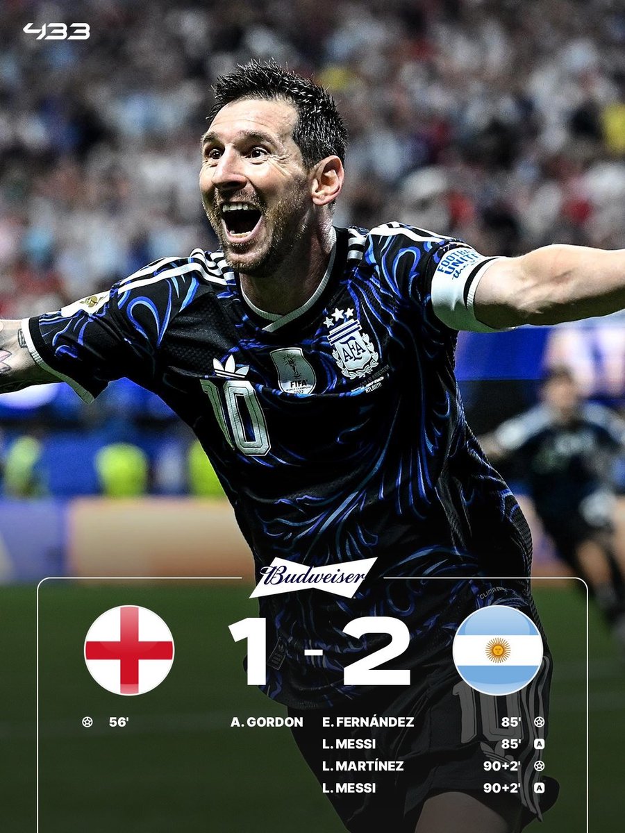 Leandro_ucl11's tweet photo. ✅ ARG 🇦🇷 2-1 ING 🏴󠁧󠁢󠁥󠁮󠁧󠁿
ARGENTINA A LA FINAL DE LA COPA DEL MUNDO. Un 1°T muy disputado entre Inglaterra y Argentina. 2°T se adelanta Inglaterra con el gol de Gordon. Argentina sella la remontada acorralando a Inglaterra en el final. Gol de Enzo y Lautaro
🏆: 🇦🇷vs🇪🇸 https://t.co/6vs7JBzqux