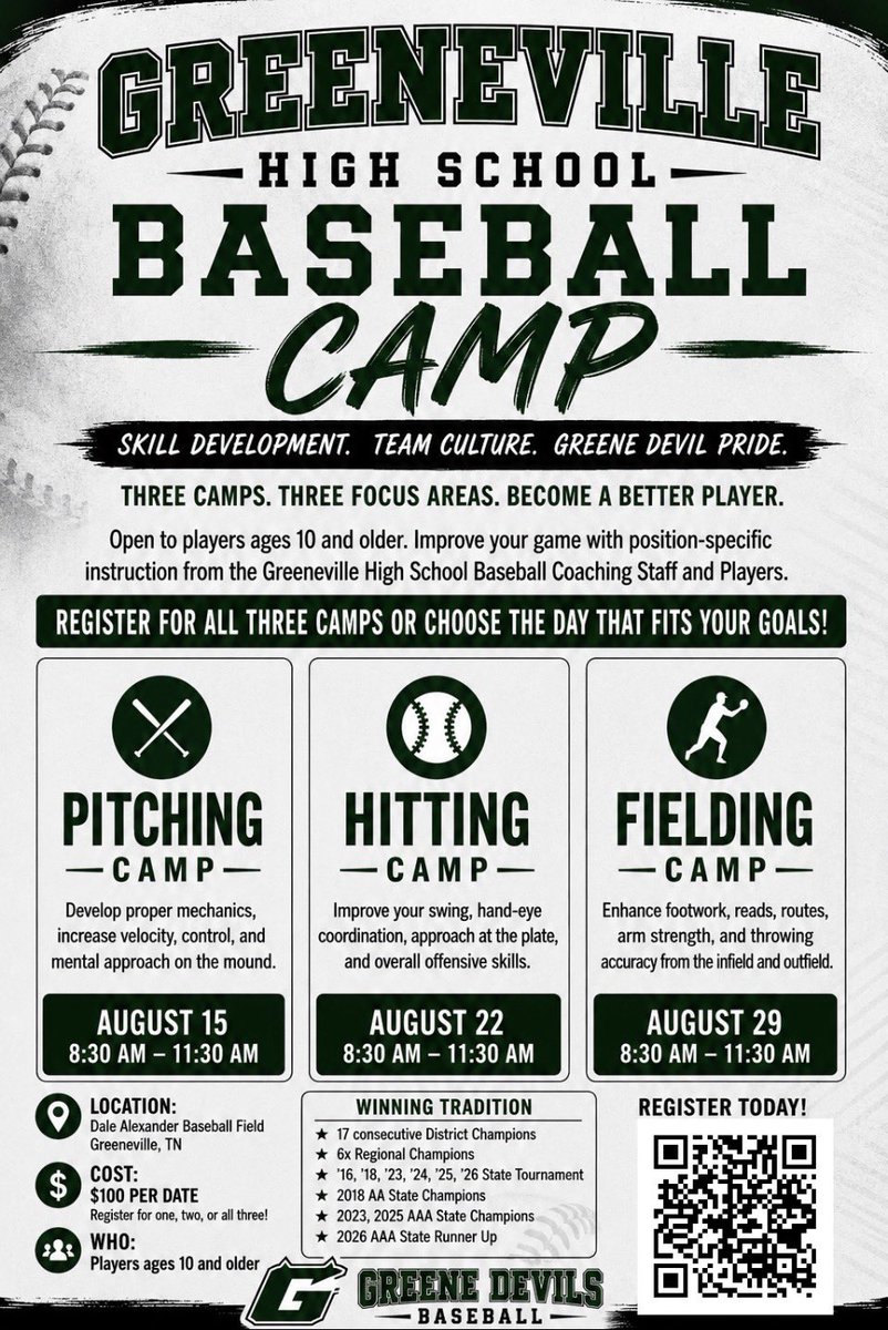 GhsDevilsBBall's tweet photo. Itโs almost time for Greeneville Greene Devil baseball camp! Click the link below to register!โพ๏ธ #GoDevils
https://t.co/9hkiTwF6c7 https://t.co/Ew3PlBv5pq