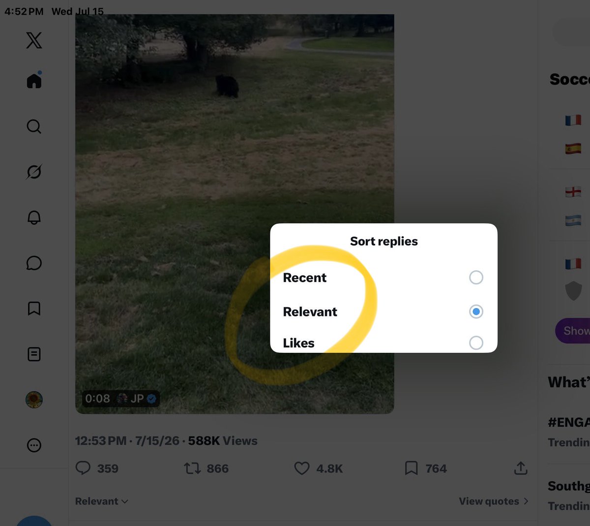 JudyWatKS's tweet photo. @NoMoNonsense2 Click on the post for reading replies and notice “relevant” down arrow. Click on it for recent or “most” likes. Sadly has to be done for each post that you’re interested in seeing different replies. https://t.co/GQArXC6Q8M