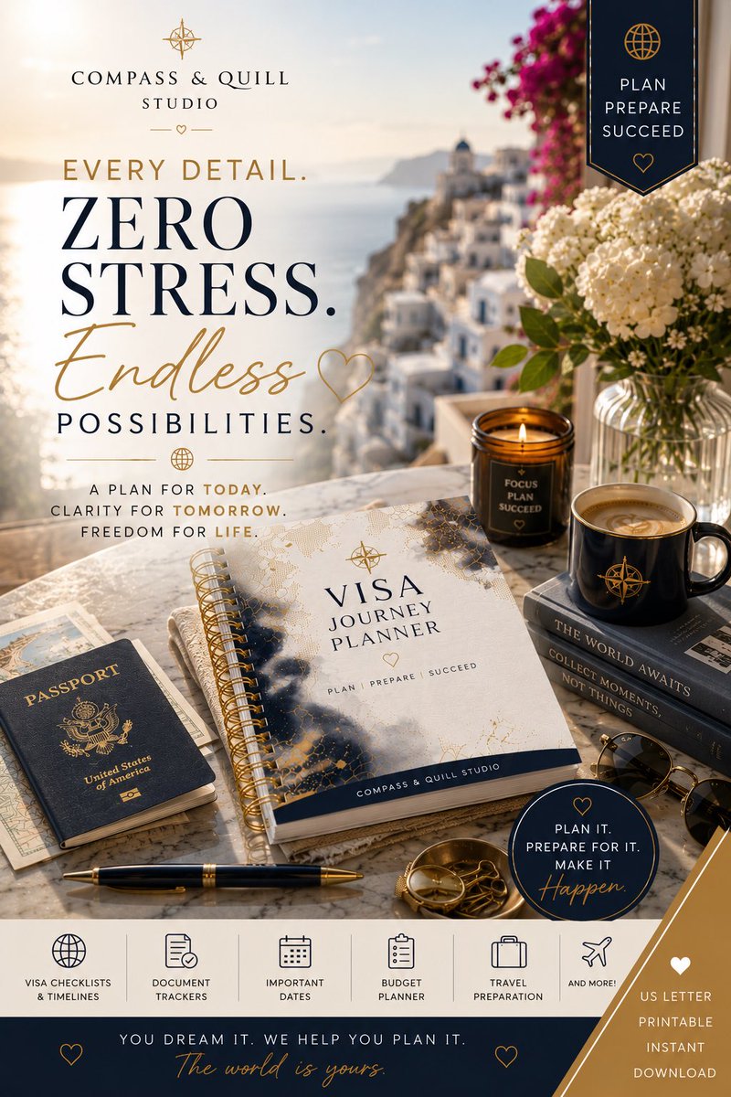 Compasss_Quill's tweet photo. Every detail. Zero stress. Endless possibilities. ✈️

The best journeys begin long before takeoff. Stay organized, travel with confidence, and enjoy every step of the adventure.

📥 Available on Etsy.

#VisaJourneyPlanner #TravelPlanning #MovingAbroad #Travel #DigitalPlanner https://t.co/aKKeBLIpDI