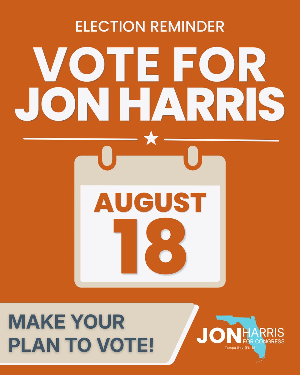 HarrisFL16's tweet photo. Vote Harris on or before Aug 18 https://t.co/cvTgc7Gp7l